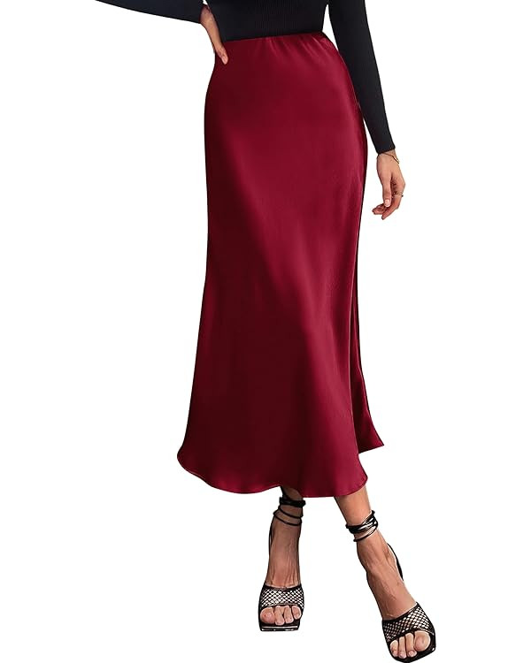 BTFBM 2025 Womens Summer Fall Long Satin Skirt Silk Elegant High Waist Cocktail Party Wedding Flo... | Amazon (US)