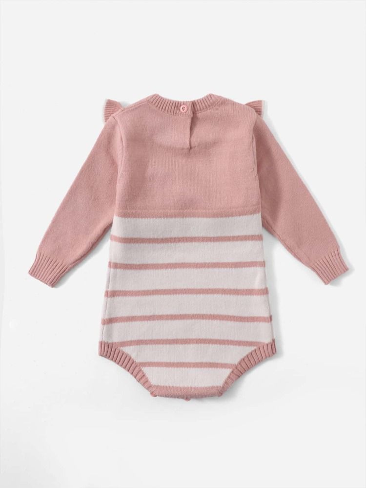 Baby Stripe Pattern Ruffle Trim Knit Bodysuit | SHEIN