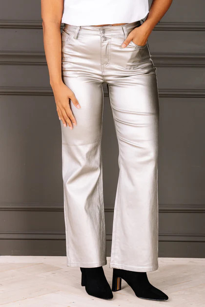 Molly Bracken Silver Metallic Wide Leg Pant | The Willow Tree