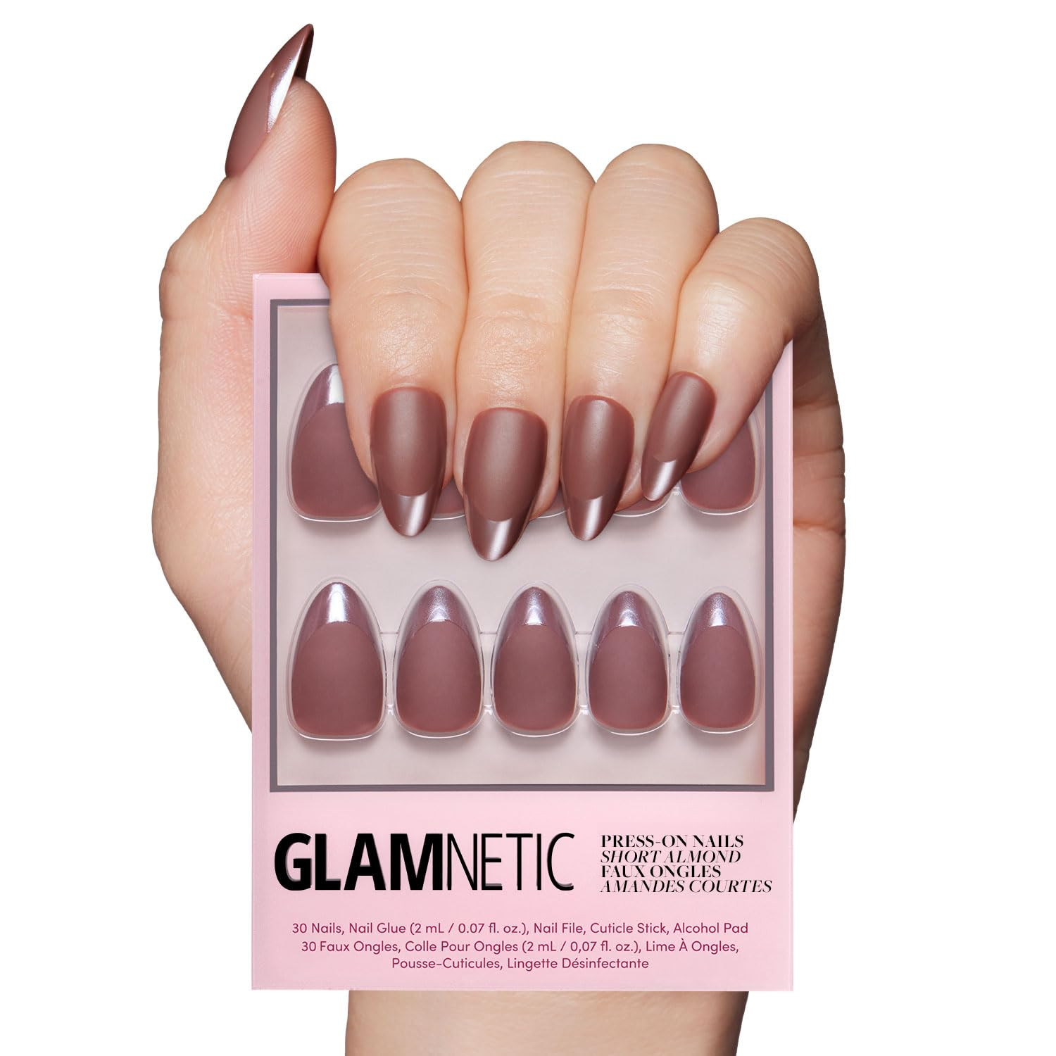 Glamnetic Uñas a presión Terra | Uñas cortas almendras marrón oscuro con puntas francesas bri... | Amazon (US)