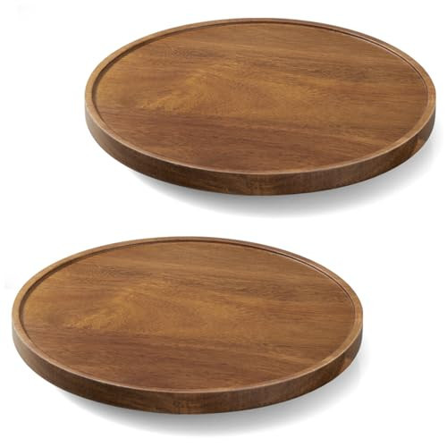 2 Pack 10" Acacia Wood Lazy Susan Turntable Organizer for Cabinet, Round Serving Tray Decorative Tray Vintage Centerpiece Candle Holder Tray, Farmhouse Tray for Kitchen Countertop Coffee Table Decor | Amazon (US)