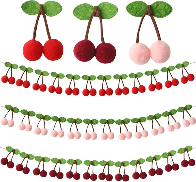 3 Pack Cherry Garland Decoration, Cherry Birthday Garland Banner, Wall Hanging Home Room Decor, f... | Amazon (US)