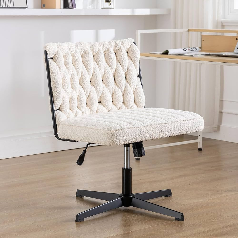 HForesty Criss Cross Legged Office Chair, Modern Loop Fleece Armless Desk Chair No Wheels, Height... | Amazon (US)