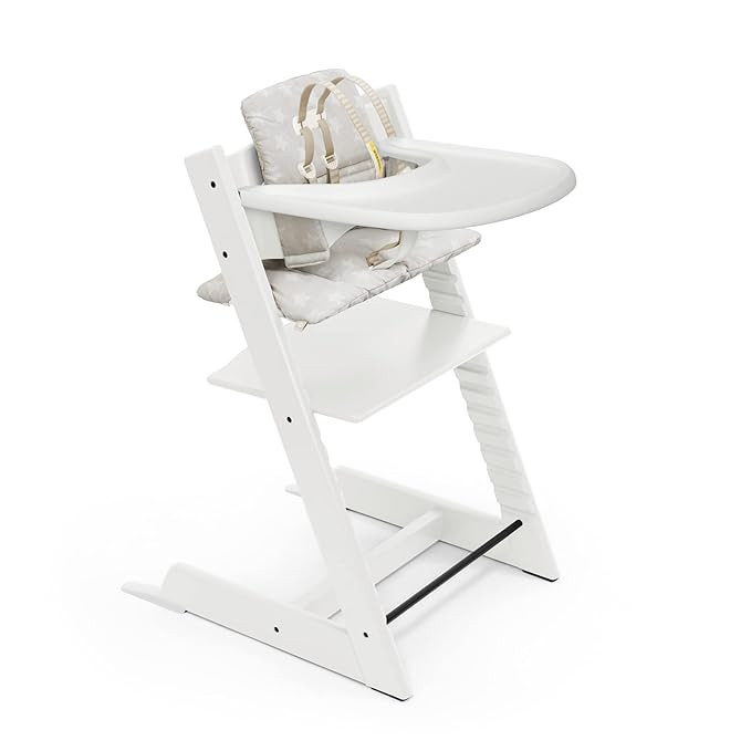 Tripp Trapp High Chair and Cushion with Stokke Tray - White with Star Silver - Adjustable, Conver... | Amazon (US)