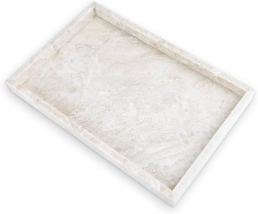 Yew & Tulip Natural Marble Vanity Tray, Luxury Stone with Beige Textures Serving Tray for Bathroo... | Amazon (US)