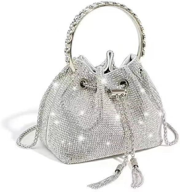 Diamonds Tassel Evening Bag Drawstring Chain Shiny Crystal Bucket Clutch Messenger Bags Bridal We... | Amazon (CA)