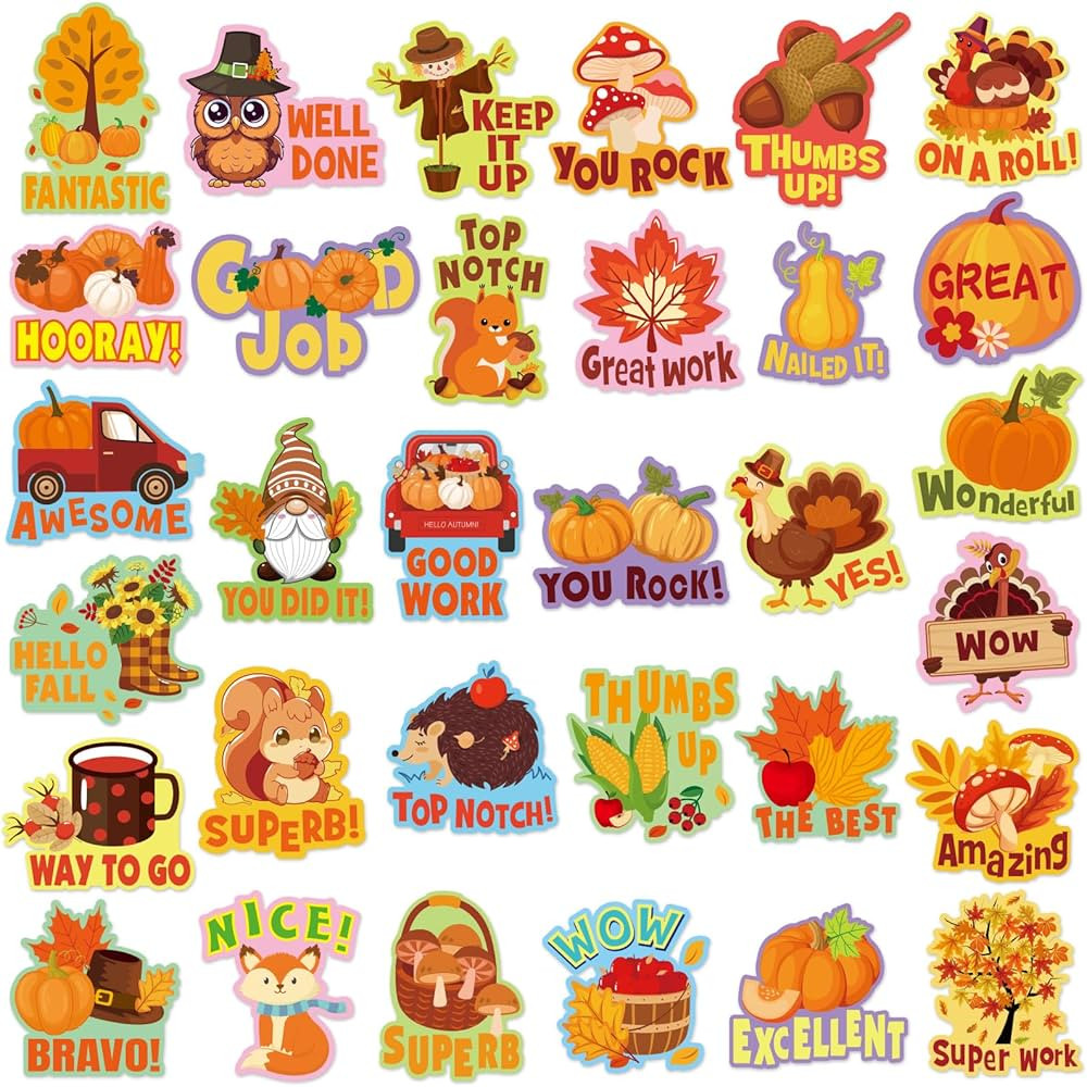 960Pcs Fall Teacher Reward Stickers Inspirational Pumpkin Turkey Maple Adhesive Training Decals f... | Amazon (US)