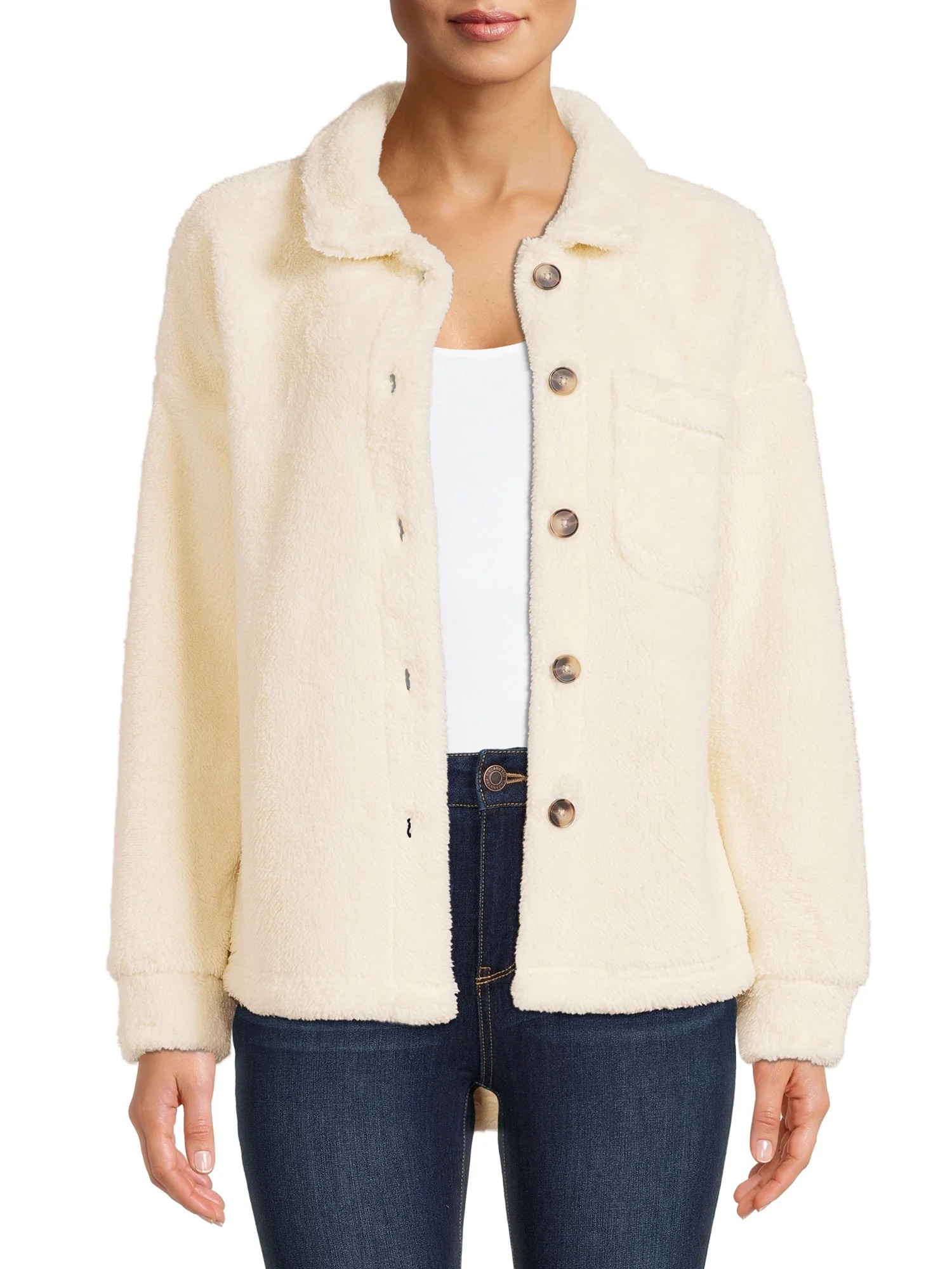 Time and Tru Women's and Women's Plus Sherpa Shacket - Walmart.com | Walmart (US)