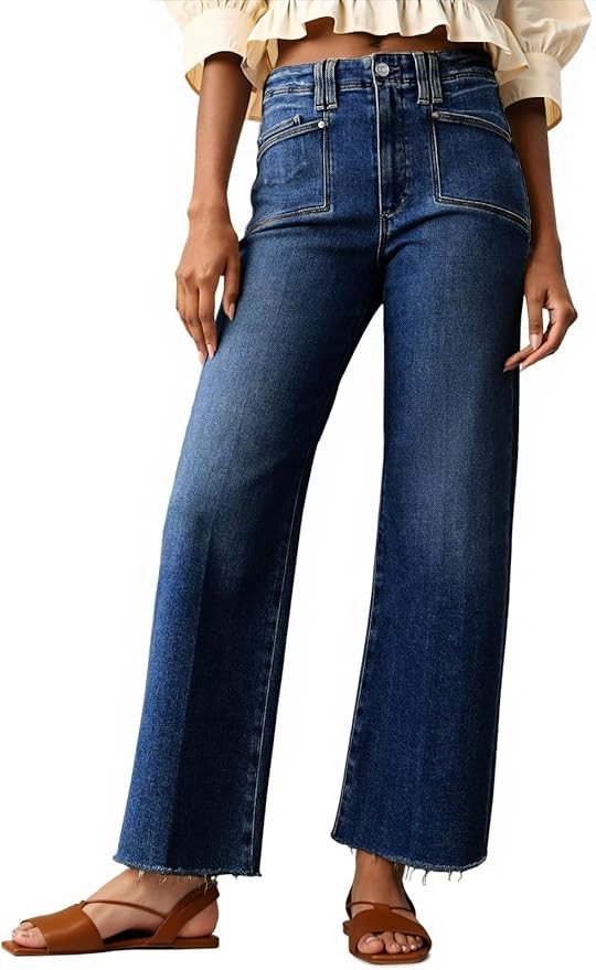 Cicy Bell Womens High Waisted Cropped Jeans Trendy Stretchy Baggy Straight Leg Raw Hem Capri Deni... | Amazon (US)