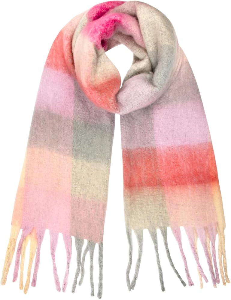 Womens Scarf Winter Big Colorful Checked Thick Warm Soft Scarves Casual Tassel Blanket Scarf | Amazon (US)