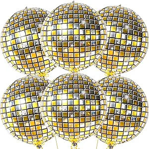 KatchOn, Gold Disco Ball Balloons - Big 22 Inch, Pack of 6 | Metallic 4D Sphere Gold Disco Balloo... | Amazon (US)