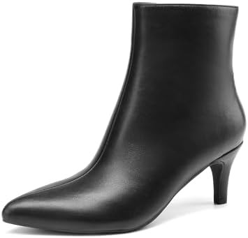 DREAM PAIRS Women's Kitten Heel Ankle Boots Pointed Toe Side Zipper Fall Leather Ankle Booties fo... | Amazon (US)