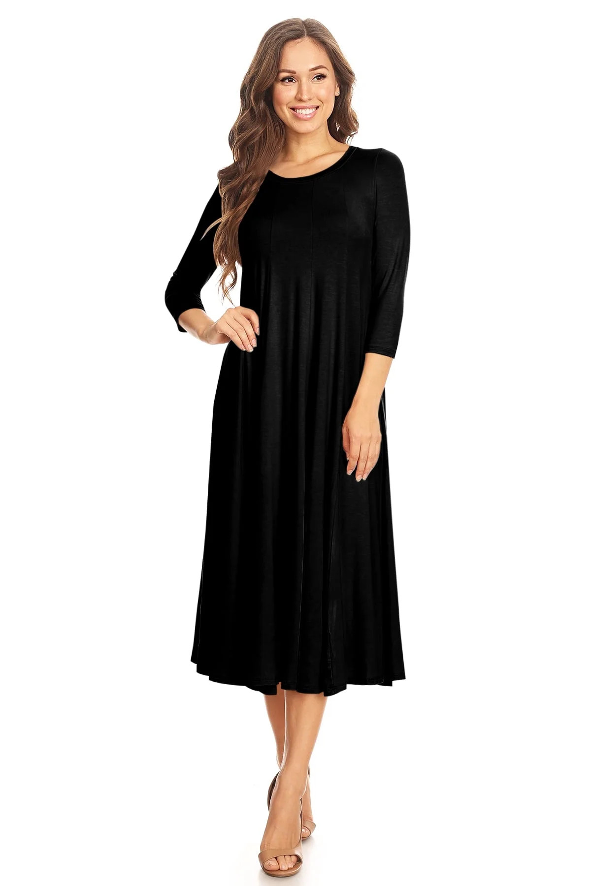 Women's Casual Basic Comfy 3/4 Sleeve Flare A-line Midi long maxi Dress | Walmart (US)