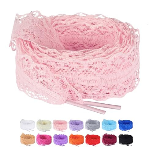 Olukssck 2 Pairs Flat Laces Shoelaces, 3CM Wide Fancy Ribbon Shoe Laces for Sneakers, Pink, 39inch(100cm) | Amazon (US)