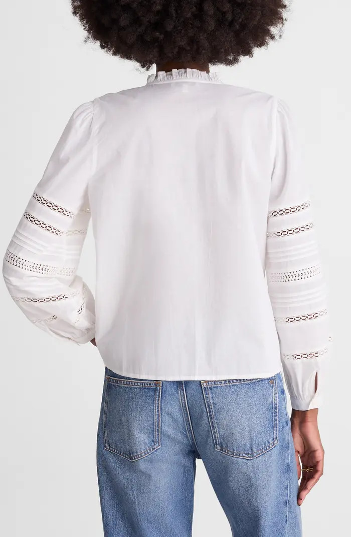 High Neck Lace Detail Pintuck Cotton Top | Nordstrom