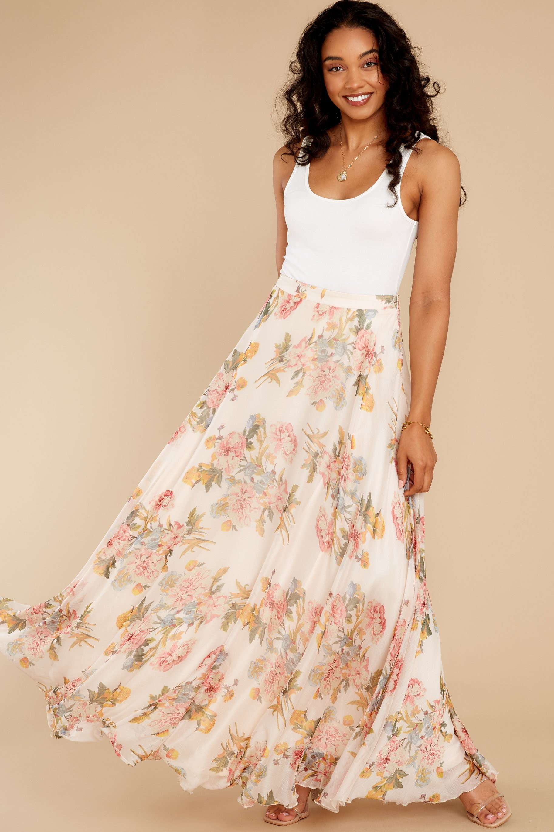 Part Of The Spell Blush Floral Print Maxi Skirt | Red Dress 