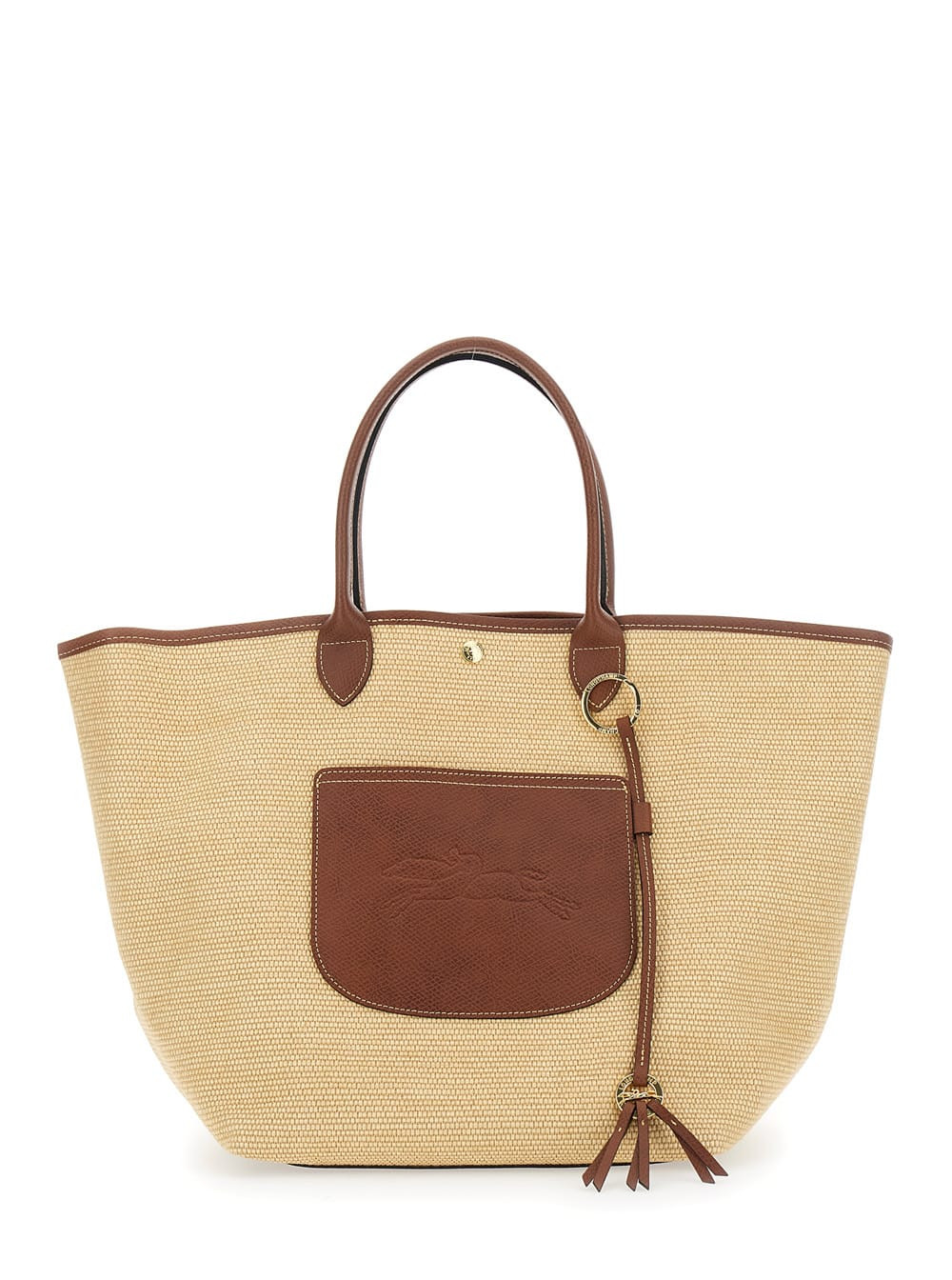 Longchamp le Panier Pliage L Brown Handbag With Logo Embossed On The Front In Mixed Fabric And Leather Woman | Italist.com US