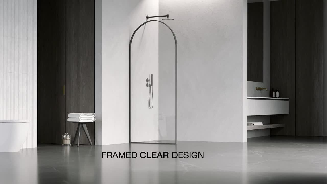 Arden 34 in. W x 78 in. H Framed Fixed Shower Screen in Matte Black with 3/8 in. (10mm) Clear Gla... | The Home Depot