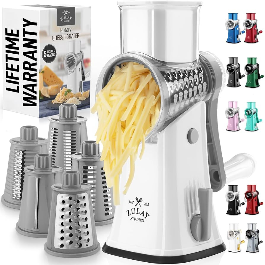 Zulay Kitchen Rotary Cheese Grater 5 Blade Cheese Shredder - Manual Hand Crank Cheese Grater With... | Amazon (US)