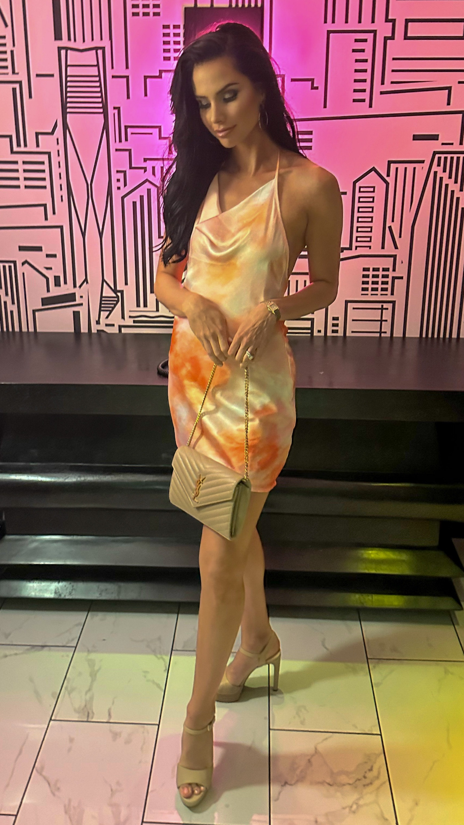 Vacation outfit, tie dye dress, mini dress, nude heels, gold earrings 

#LTKstyletip #LTKtravel #LTKshoecrush