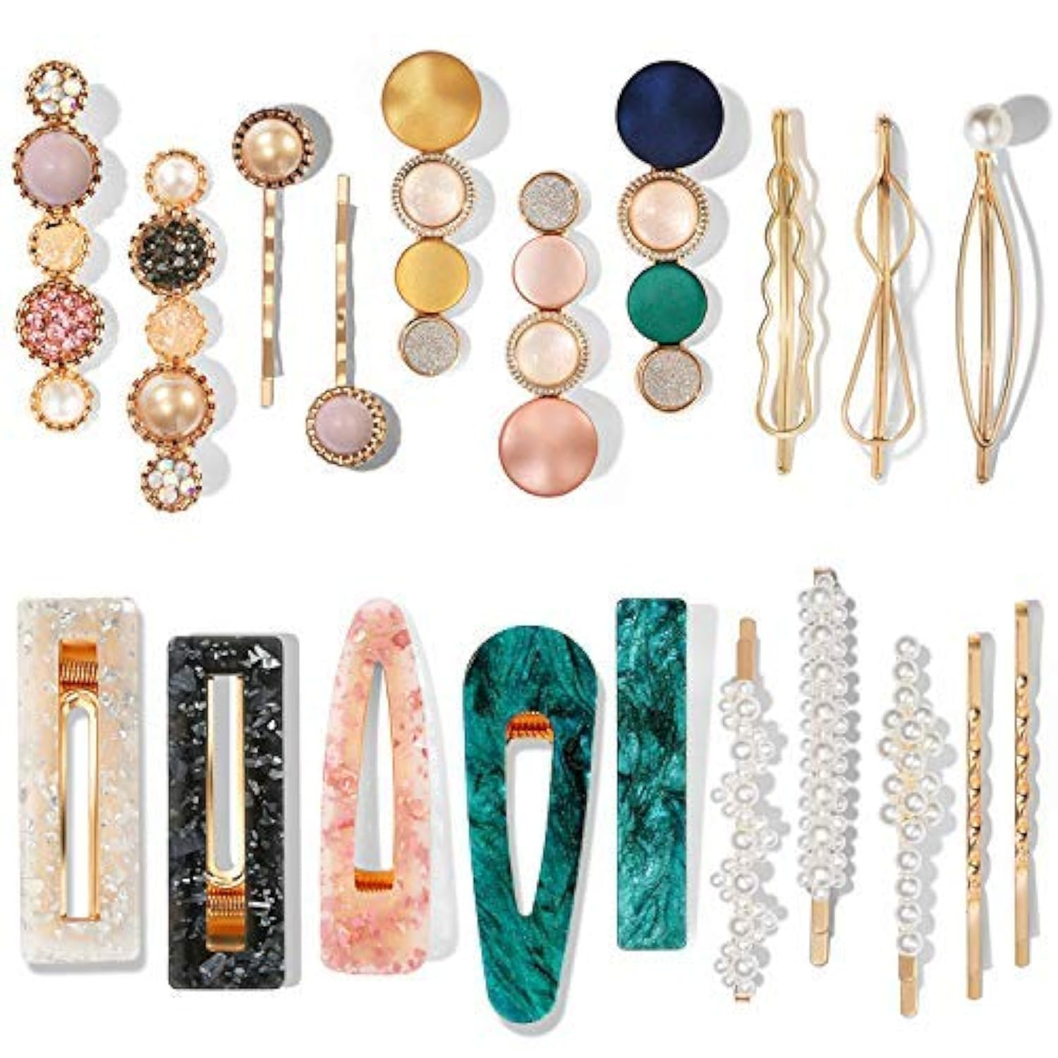 Mehayi 20 PCS Macaron Pearl Acrylic Resin Fashion Hair Clips Set, Cute Hair Barrettes Bobby Pins, Boho Fancy Hairpin Accessories Headwear Styling Tools, Gifts for Women Girls Decorative Wedding | Amazon (US)