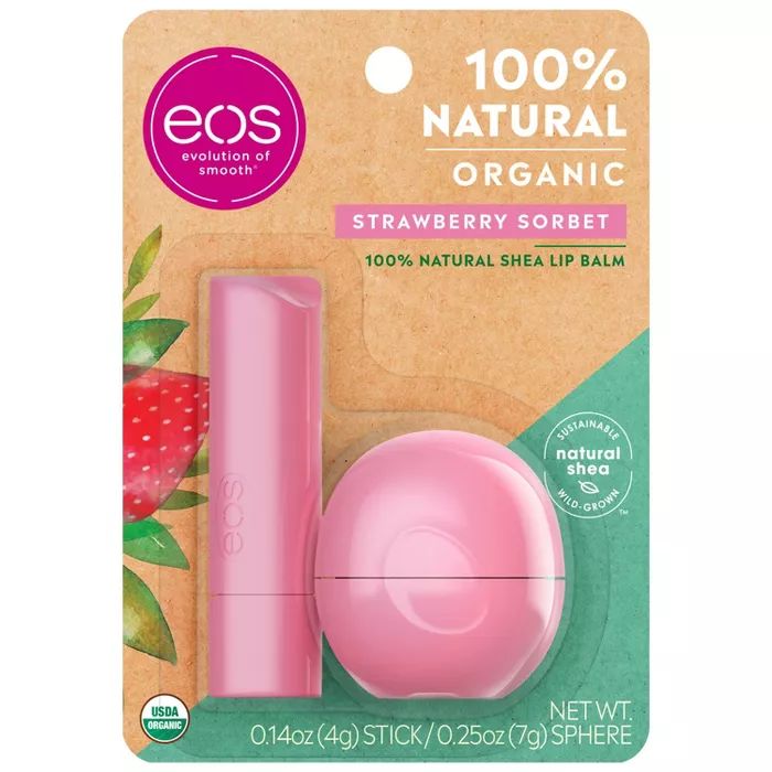 eos Natural & Organic Lip Balm Stick & Sphere - Strawberry Sorbet - 2pk/0.39oz | Target