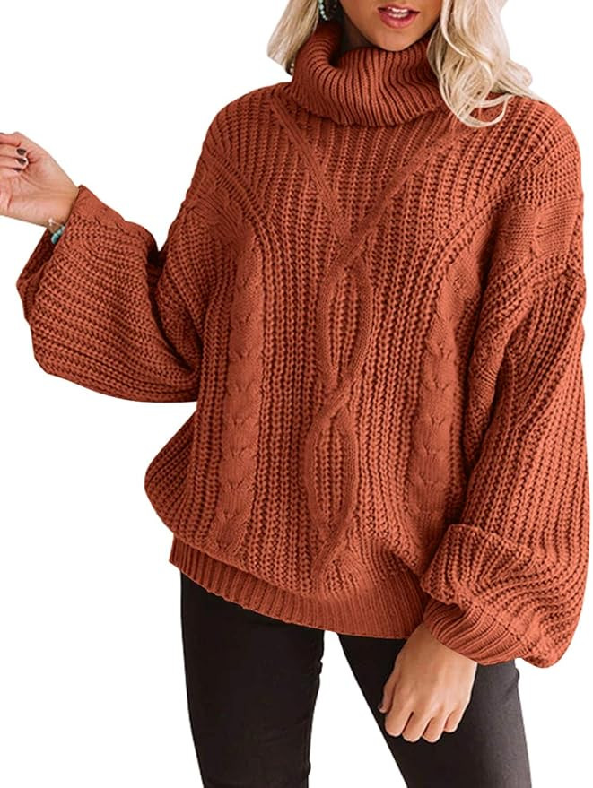 ZESICA Women's Long Sleeve Turtleneck Chunky Knit Loose Oversized Sweater Pullover Jumper Tops | Amazon (US)
