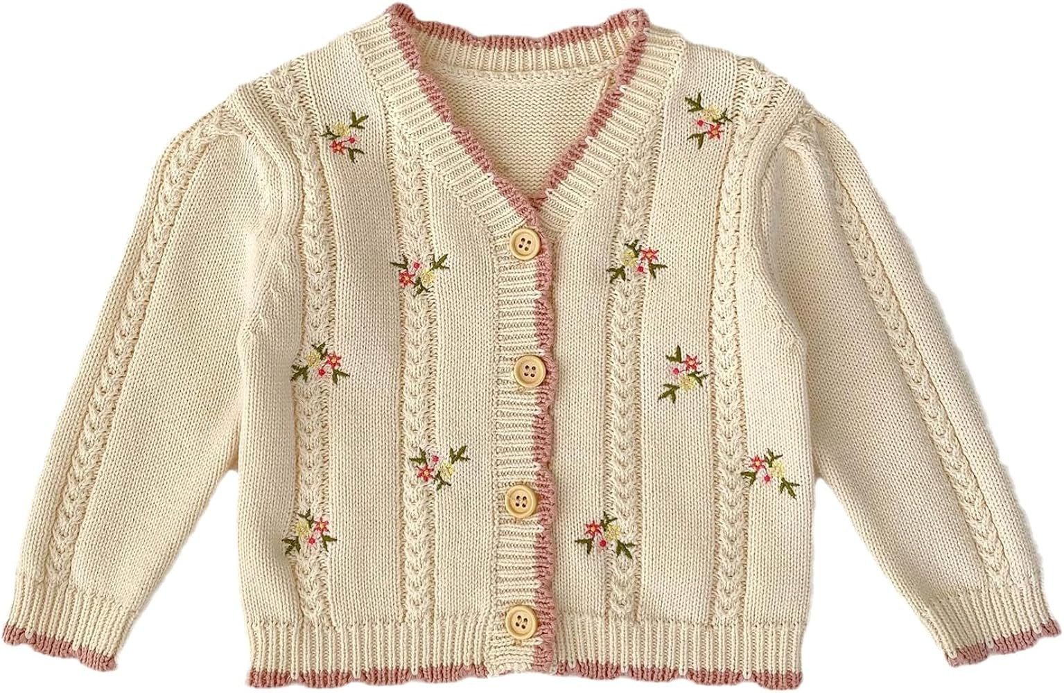 HOOLCHEAN Baby Girls Cotton Small Floral Embroidery Cardigan Sweater | Amazon (US)