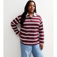 Women's Plus Size Red Striped Long Sleeve Rugby Top Curves New Look | New Look (UK)