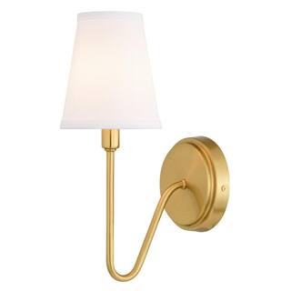 VAXCEL Briar 5 in. 1 Light Muted Brass Gold Traditional Wall Sconce White Linen Shade W0473 - The... | The Home Depot