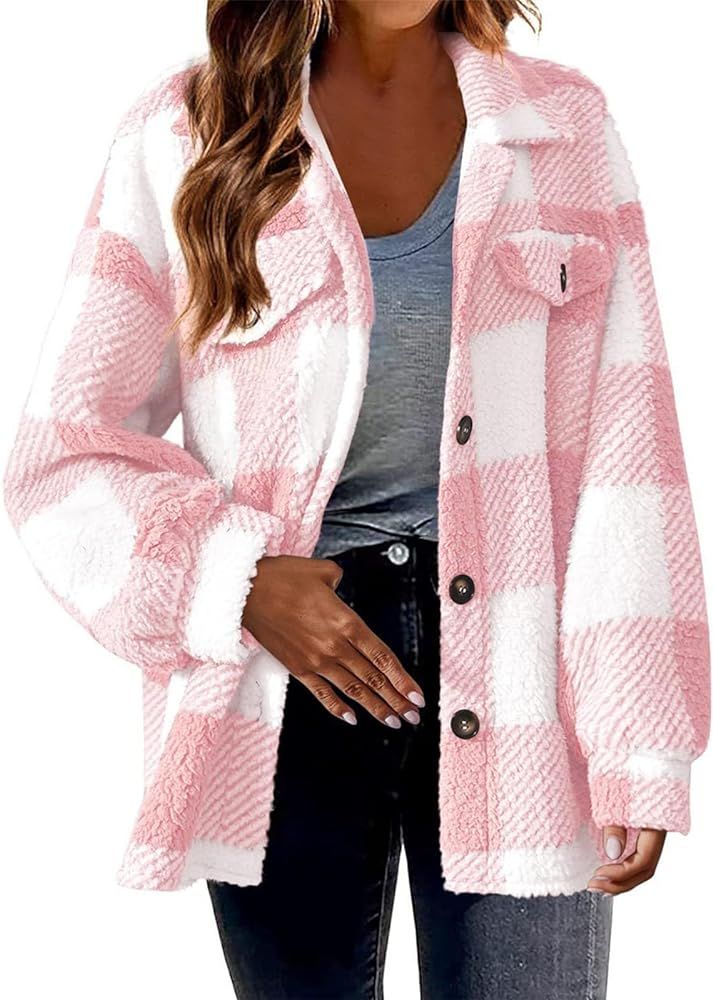 Ceboyel Womens 2023 Flannel Jacket Shackets Lapel Collar Plaid Shirt Fall Winter Trendy Clothes W... | Amazon (US)