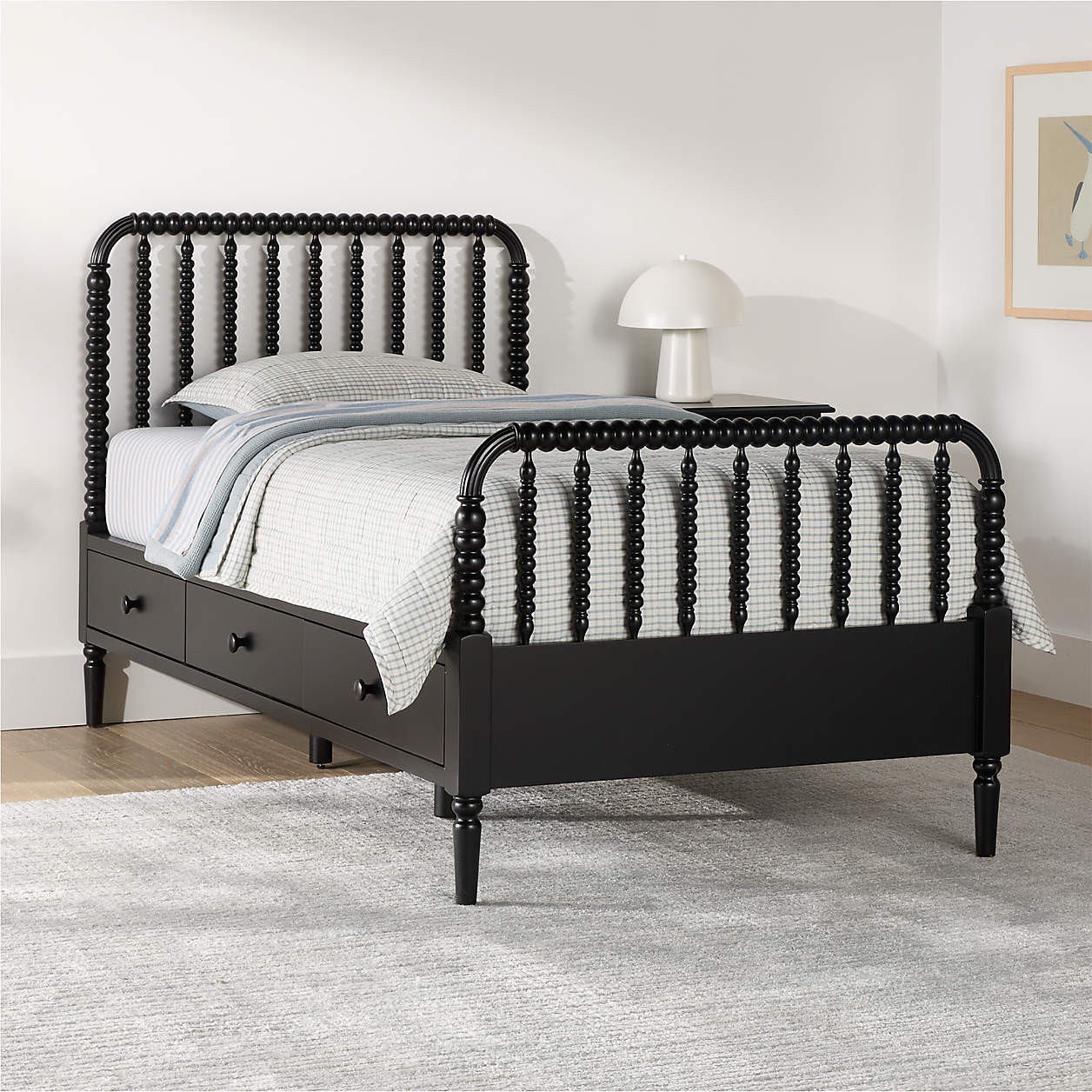 Jenny Lind Black Wood Spindle Kids Twin Storage Bed | Crate & Kids | Crate & Barrel