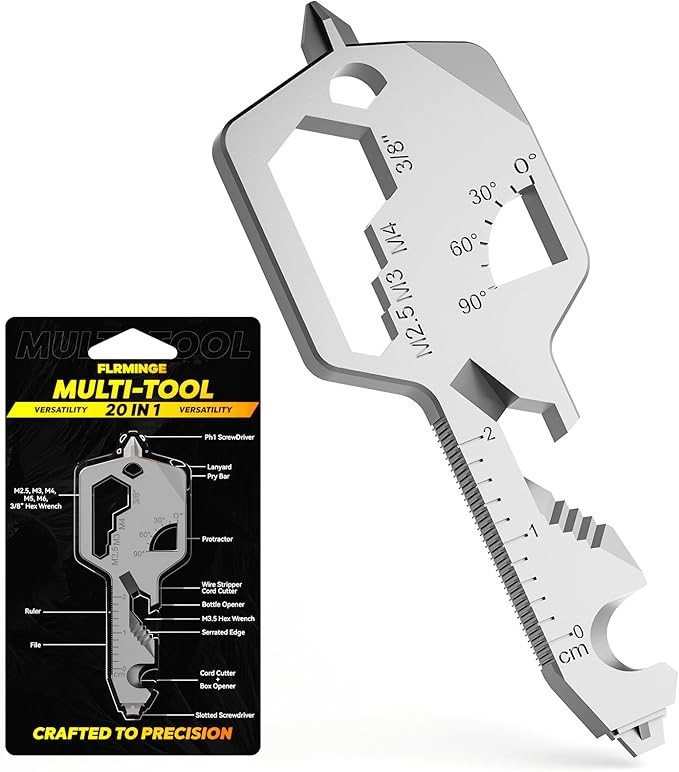 Key Shaped Pocket MultiTool 20-in1 Multi Tool, Stainless Steel Keychain Utility Gadget,Gift for M... | Amazon (US)