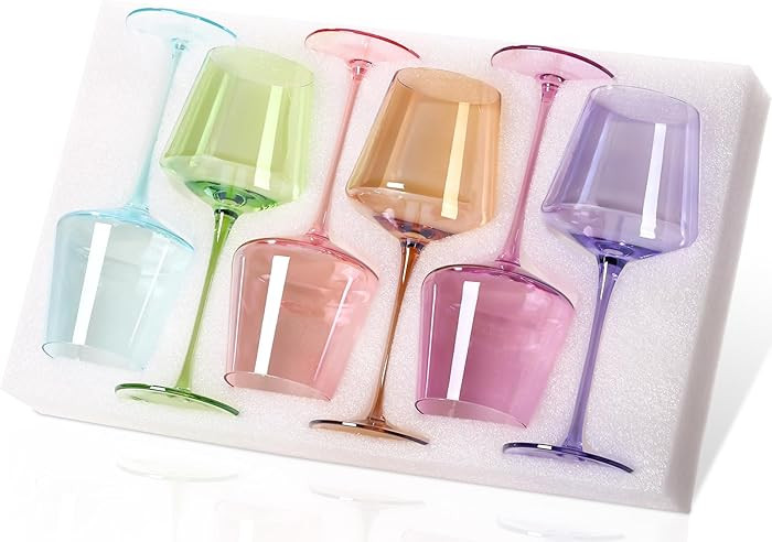 Physkoa Colored Wine Glasses Set of 6-16oz Hand Blown Crystal Colorful Wine Glasses with Long Ste... | Amazon (US)
