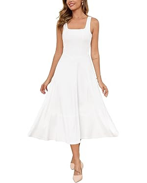 Zattcas Womens 2025 Spring Summer Square Neck Sleeveless Flowy Swing Midi Dress Wedding Guest Pro... | Amazon (US)