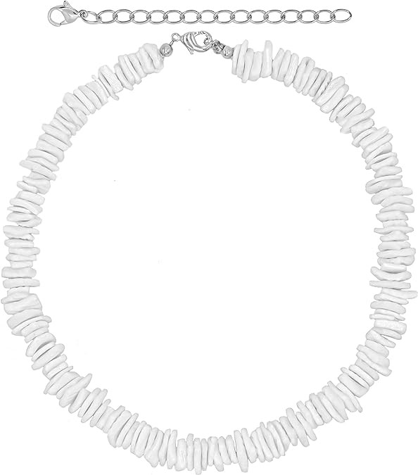 White Puka Shell Necklace, Hawaiian Seashell Necklace for Men, VSCO Girl Beach Necklaces for Wome... | Amazon (US)