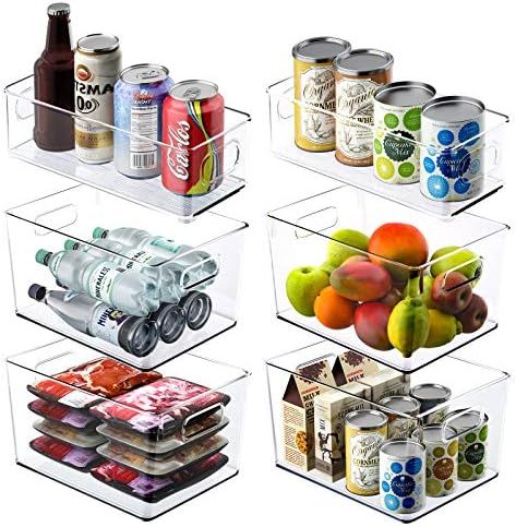 Set of 6 Clear Storage Bins, Prinoff Refrigerator Fridge Freezer Organizer Bins Plastic Pantry Or... | Amazon (US)
