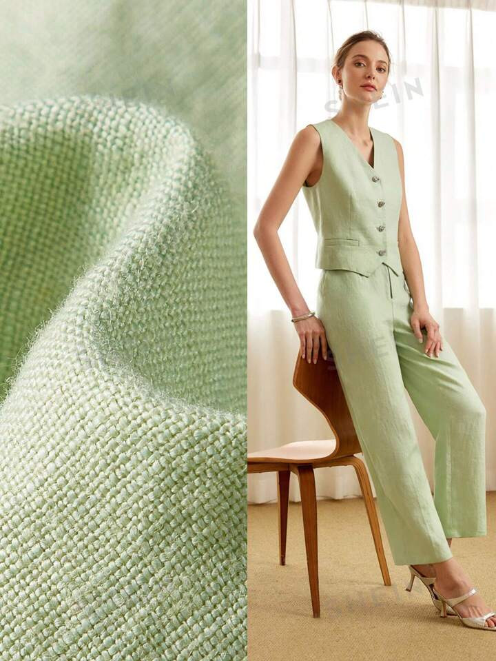 MOTF PREMIUM SOLID V-NECK BUTTON PLACKET WAISTCOAT | SHEIN