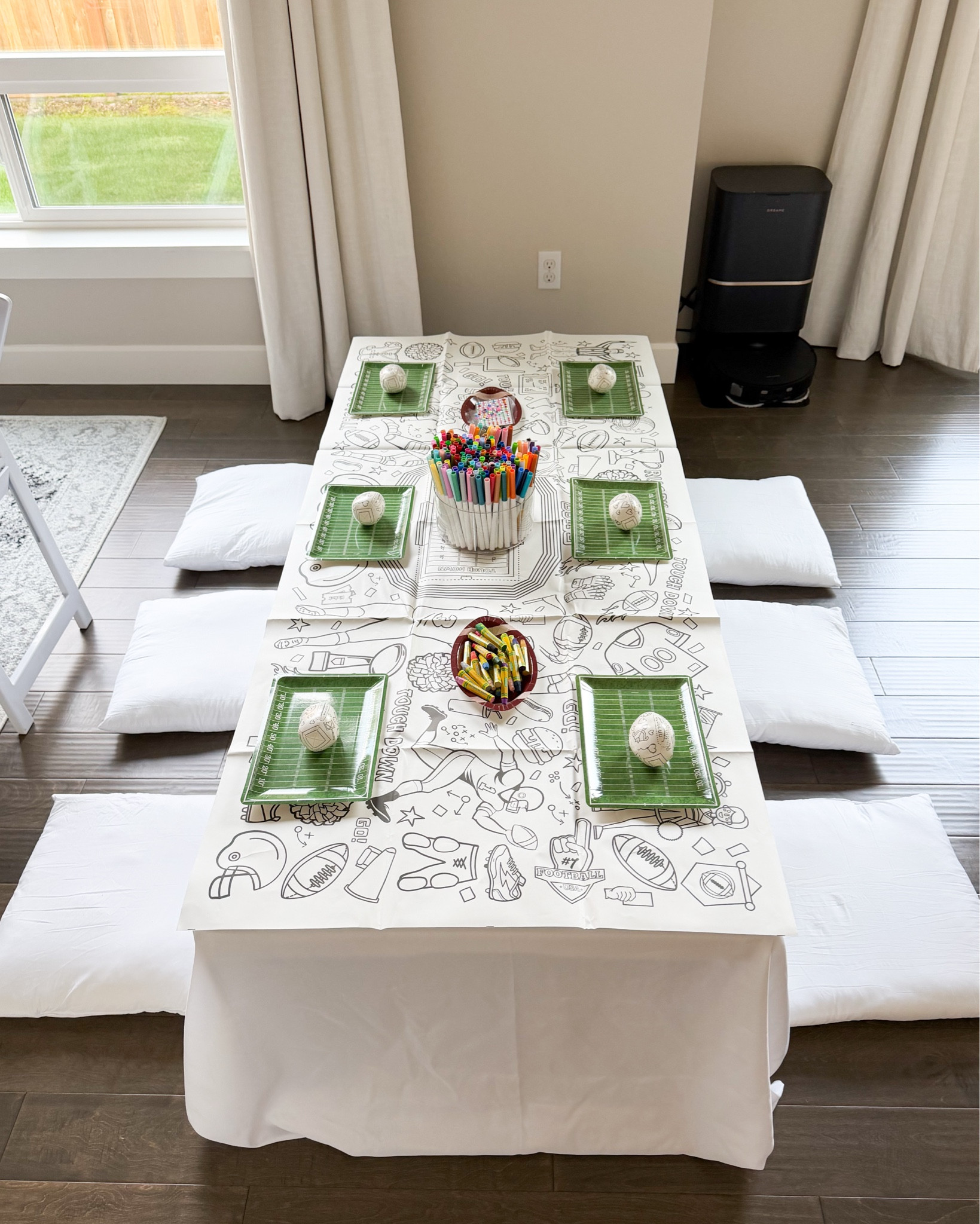 Super Bowl game day craft table for the kids! Coloring table cloth and decorate your own football!

Pen holder, football giant coloring banner, mini footballs, football party supplies, tablecloth, pillows

#LTKSeasonal #LTKHome #LTKKids