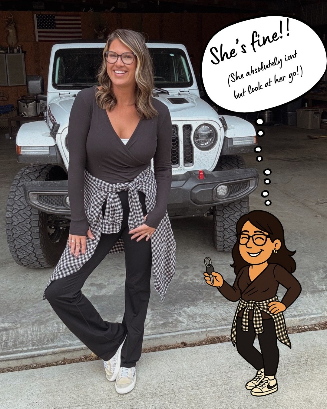 It’s fine. I’m fine. Everything is fine. lol 
(I know we can all relate 🙃🤣)

These flared leggings are fiiiine though & come in INSEAM OPTIONS , perfect for us tall girlies!! 
I did my true size large in both the pants and the wrap top ! 

#LTKActive #LTKTall #LTKFindsUnder50