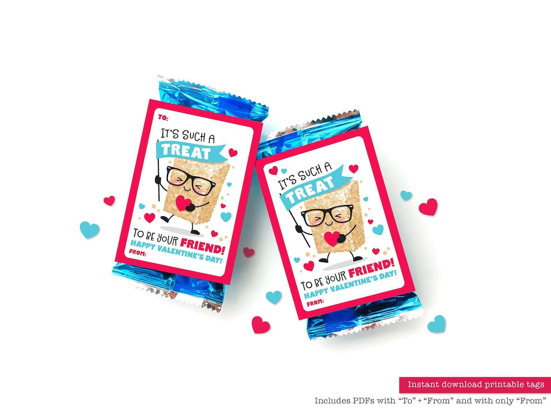 Kids Classroom Valentines Printable Valentine Tags for Crispy Rice Treats Krispy Bars for Friends... | Etsy (US)