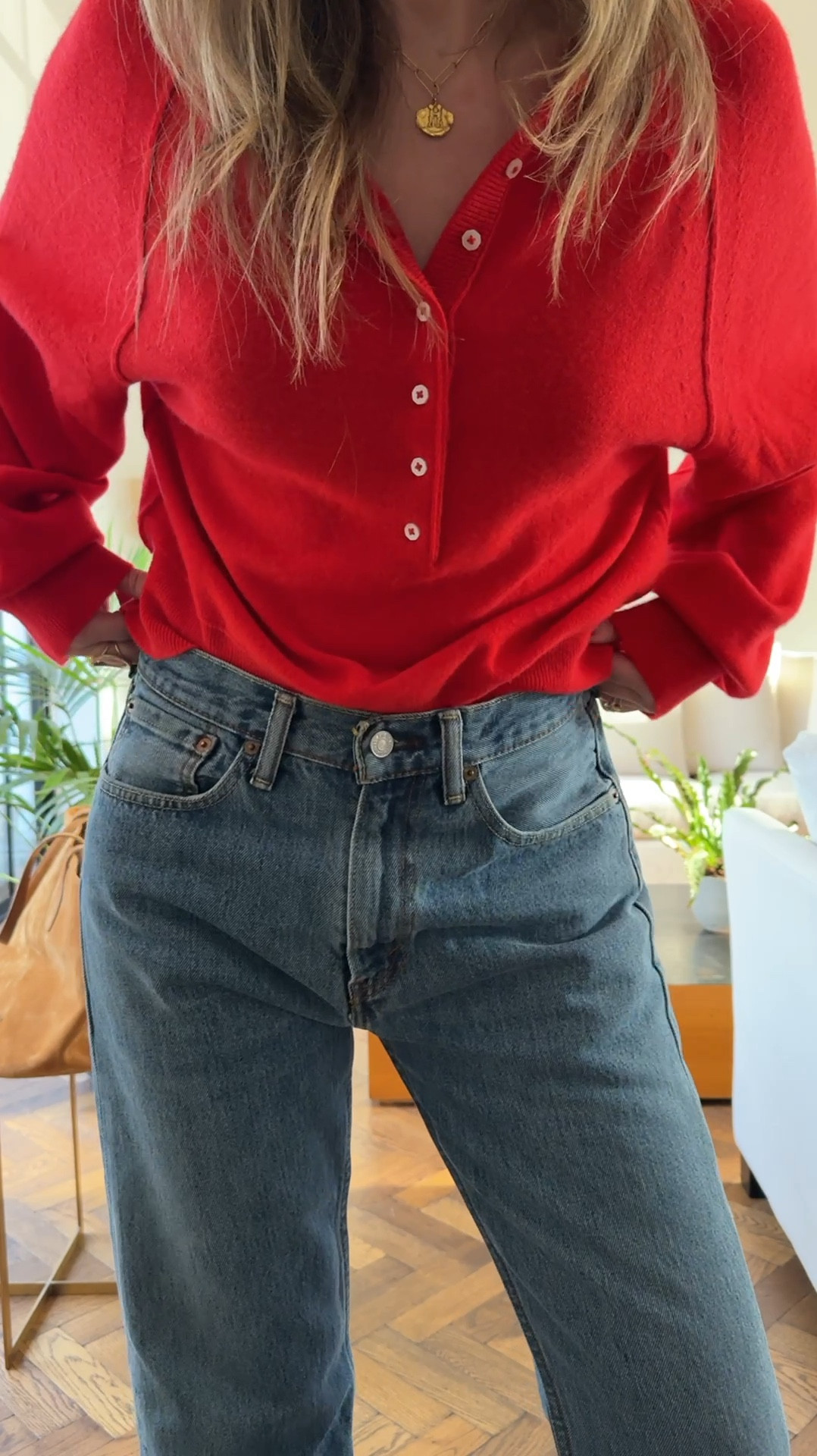 Free People Porta Cashmere Henley Knit,I wear size medium 

Red knit | jeans | winter | lunch outfit  | UK | 

#LTKeurope #LTKstyletip #LTKuk