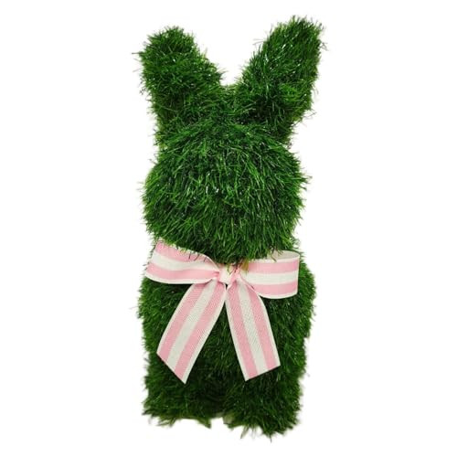 Faux Grass Easter Bunny Tabletop Decoration – Green Artificial Grass with Striped Bow, Lightweight Indoor/Outdoor Decor for Entryways, Porches, Easter Bunny Decor Table Displays, 35cm | Amazon (US)