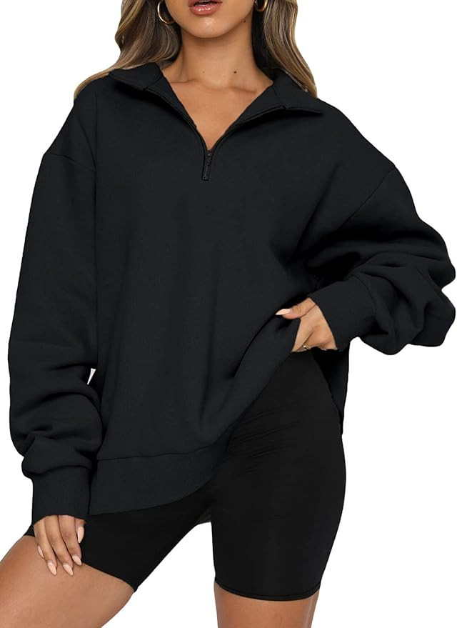 BLENCOT Women Half Zip Oversized Sweatshirts Long Sleeve Solid Color Drop Shoulder Fleece Workout... | Amazon (US)