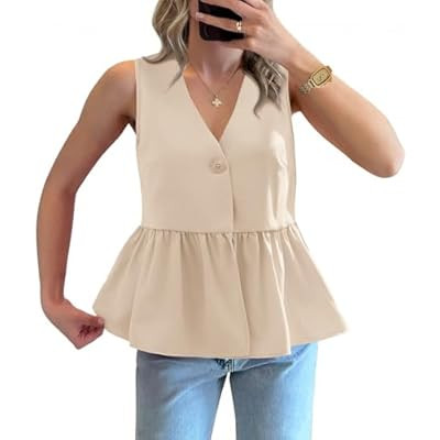 Tankaneo Womens V Neck Babydoll Tank Tops Peplum Ruffle Hem Sleeveless Shirts Summer… | Amazon (US)