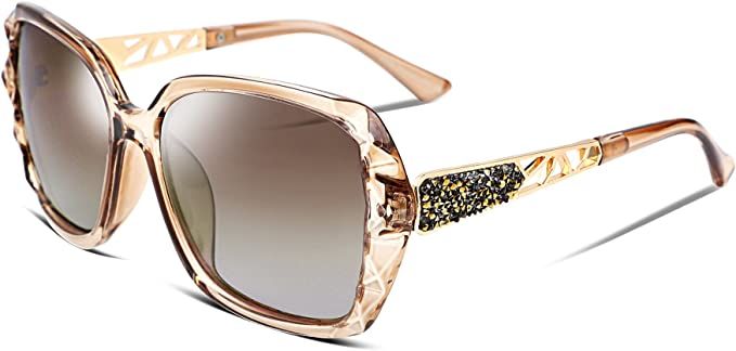 FEISEDY Polarized Women Square Sunglasses Sparkling Composite Shiny Frame B2289 | Amazon (US)