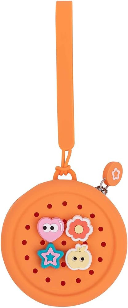 Coin Purse with Charms, Zip Silicone Round Carrying Pouch (Orange) | Amazon (US)