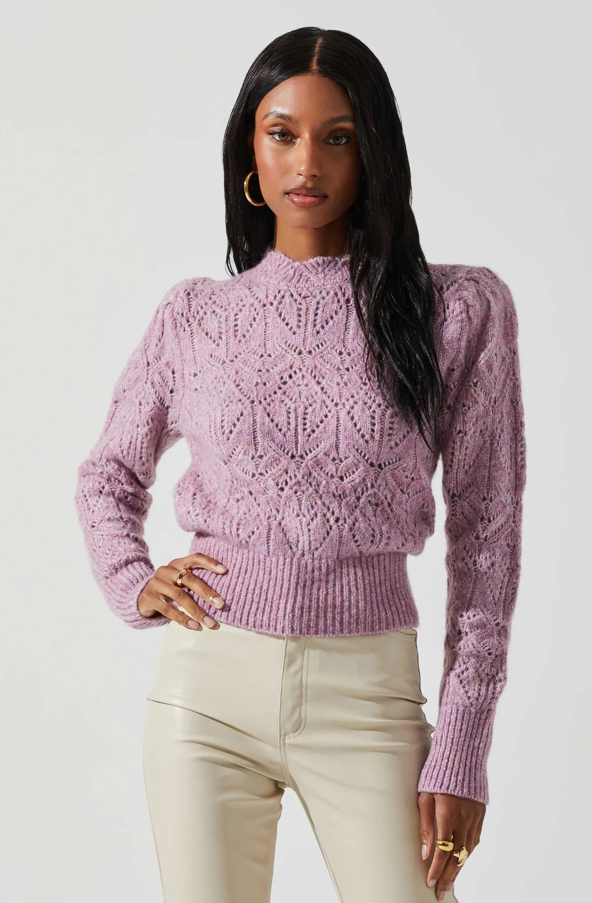 Evy Puff Sleeve Pointelle Sweater | ASTR The Label (US)