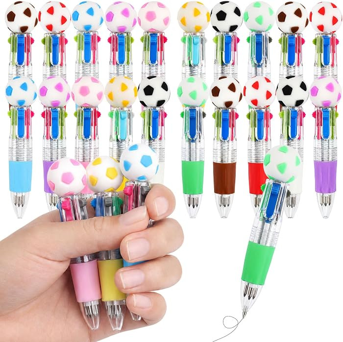 24 Pcs Soccer Party Favors 4-in-1 Multicolor Ballpoint Pens | Amazon (US)