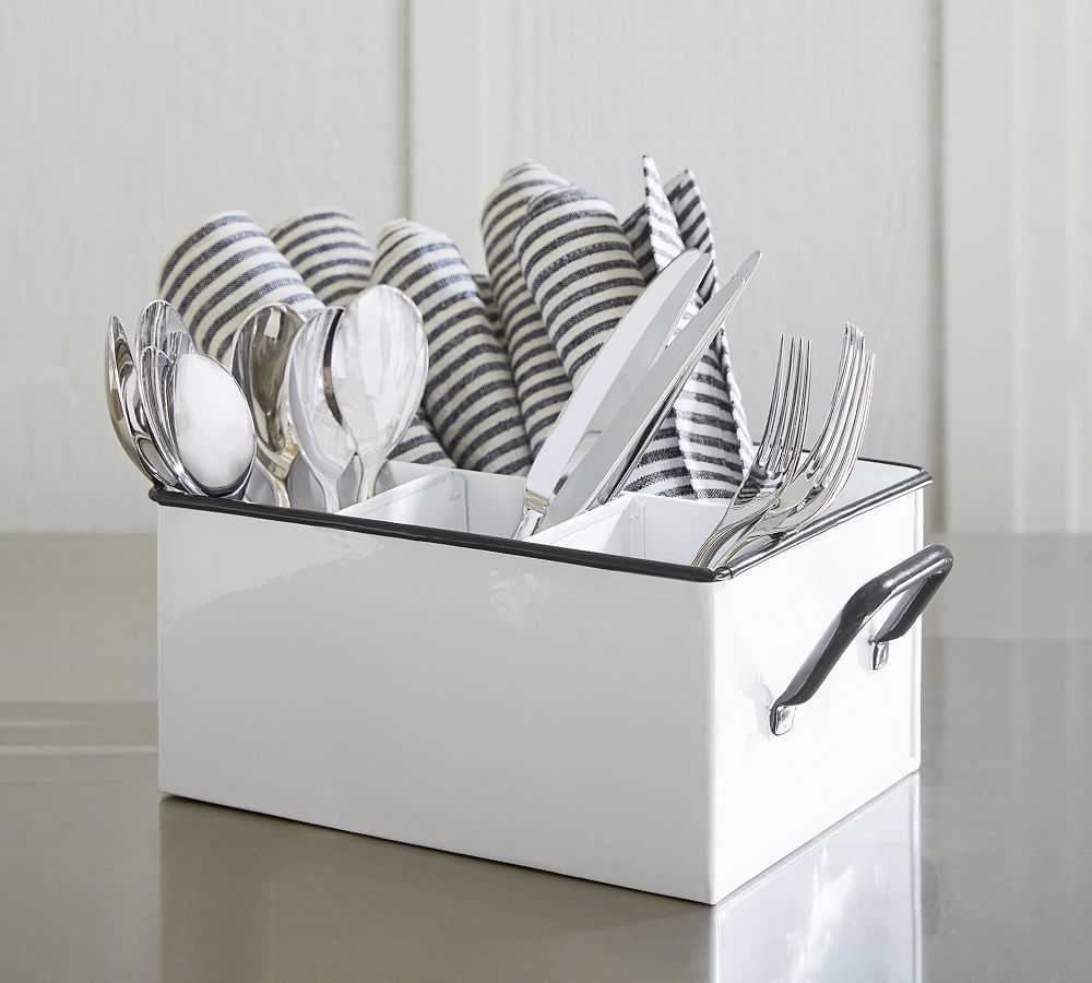 Handcrafted White Enamel Flatware Caddy | Pottery Barn (US)